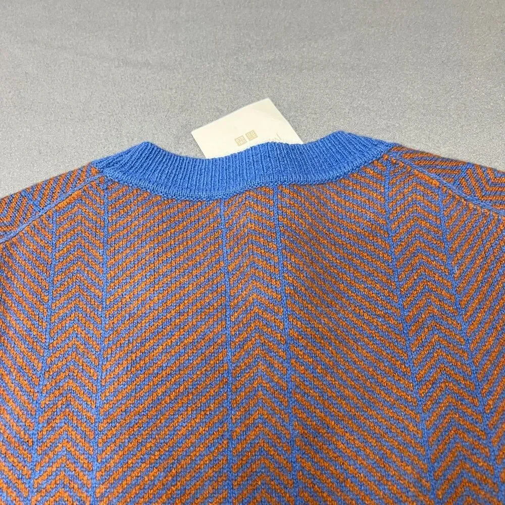 JW Anderson x Uniqlo Sweater Men's XL Blue Orange Herringbone Lambswool Crewneck